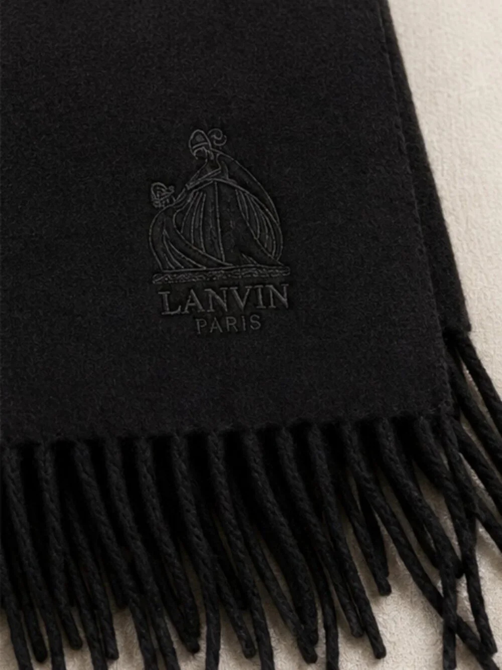 Vintage Lanvin Paris Wool Fringe Scarf Black